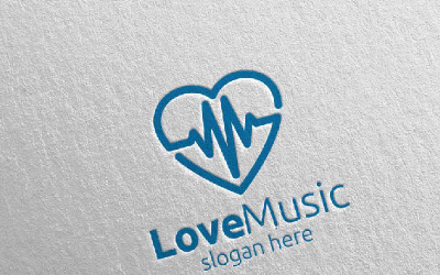 Love Music with Note y Love Concept 62 Plantilla de logotipo