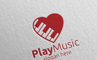 Modelo de logotipo para música com amor e piano.