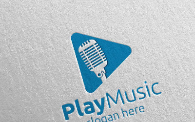 Mikrofon ve Oyun Konseptli Müzik 61 Logo Şablonu