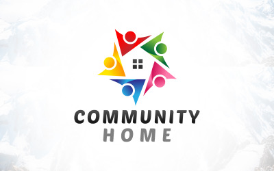 Logotipo colorido de la comunicación social del hogar de la comunidad