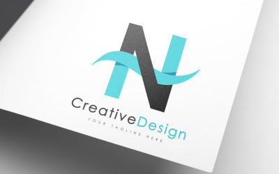 Creative N Letter Blue Wave Logotypdesign