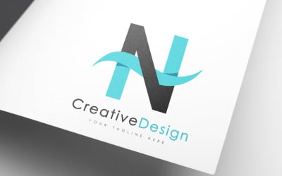 Diseño creativo del logotipo de la onda azul de la letra N