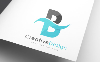 Kreativní logo značky B Letter Blue Wave Vol-02