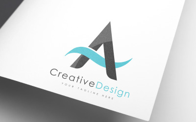 Logo Creative Brand A Letter Blue Wave