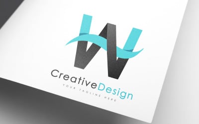Logotipo de onda azul com letra W criativo