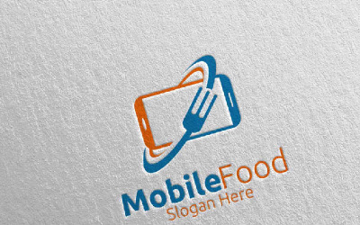 Restaurant veya Cafe için Mobil Yemek 35 Logo Şablonu