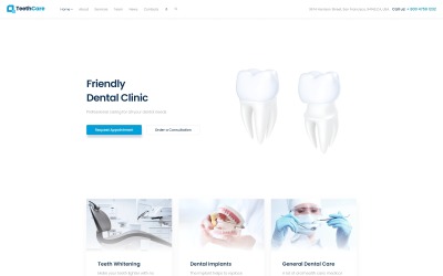 TeethCare - Стоматологічний адаптивний чистий шаблон Joomla
