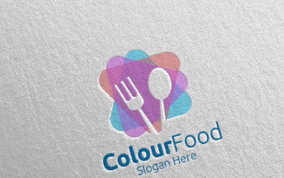 Restoran veya Cafe için Renkli Yiyecek 66 Logo Şablonu