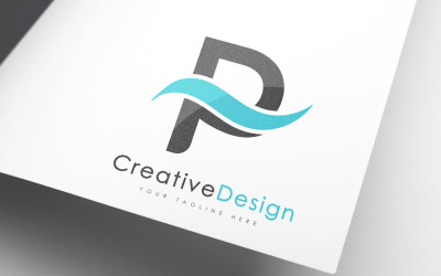 Logo kreatywnej marki P. niebieska fala
