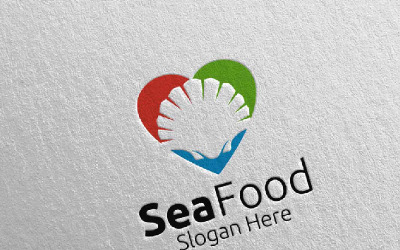 Hou van Sint-jakobsschelpen zeevruchten voor Restaurant of Cafe 85 Logo sjabloon