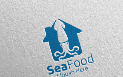 Squid Seafood for Restaurant or Cafe 83 Logo Template