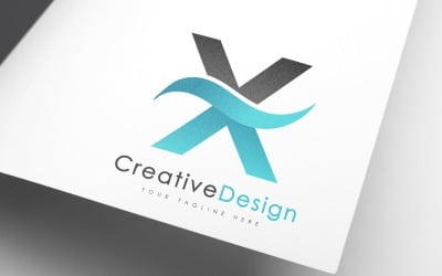 Creatief X Letter Blue Wave Logo-ontwerp