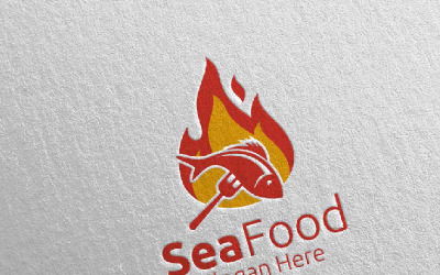 Modelo de logotipo de peixe e frutos do mar para restaurante ou café 88