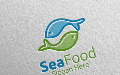 Fisk skaldjur för restaurang eller café 94 logotyp mall
