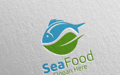 Rybí mořské plody pro restauraci nebo kavárnu 93 Logo šablonu
