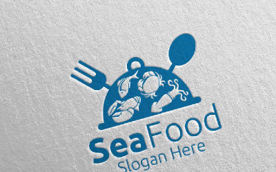 Modèle de logo de fruits de mer pour restaurant ou café 89