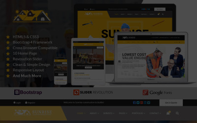 Bootstrap Sunrise Construction & Builder Company Landing Page Template Açılış Sayfası #96977