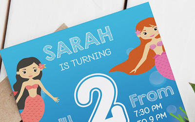 Приглашение на день рождения с русалкой под водой - шаблон фирменного стиля