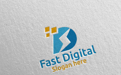 Dijital Pazarlama 81 Logo Şablonu için Hızlı Dijital D Harfi