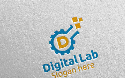 Lettera di laboratorio digitale D per modello di logo 82 di marketing digitale