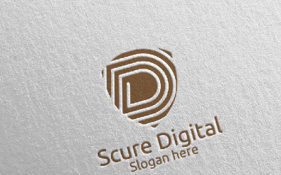 Lettera digitale sicura D per modello di logo 78 di marketing digitale
