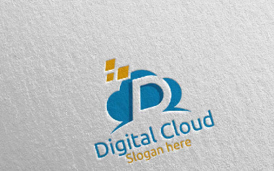 Digitální cloud písmeno D pro šablonu loga Digital Marketing 76