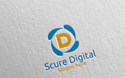Bezpečné digitální písmeno D pro šablonu loga Digital Marketing 80
