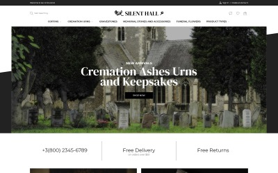 Responsivt Silent Hall - Funeral Services eCommerce Template Magento-tema #97741
