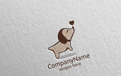 Evcil Hayvan Mağazası, Veterinerlik veya Köpek Aşığı Konsepti için Aşk Vektörlü Köpek 5 Logo Şablonu