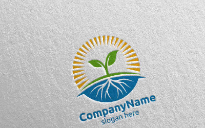 Organic Tree Leaf and Sun Design Logo Template
