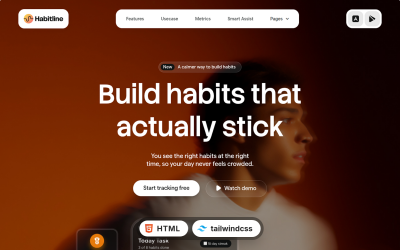 Habitline - Mobile App &amp;amp; SaaS Landing Page Tailwind CSS 4 HTML Template