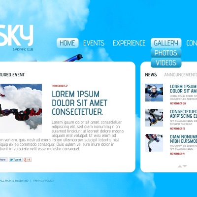 Skydiving Sample Layout Skydiving Website Templates
