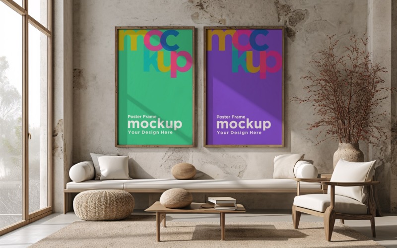 Frame Mockup with books and Decorative Items on the table 50 Product Mockup