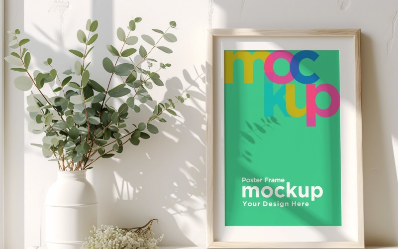 Frame Mockup with Vases and Decorative Items on the Shelf 47 Product Mockup