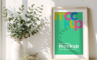 Frame Mockup with Vases and Decorative Items on the Shelf 47