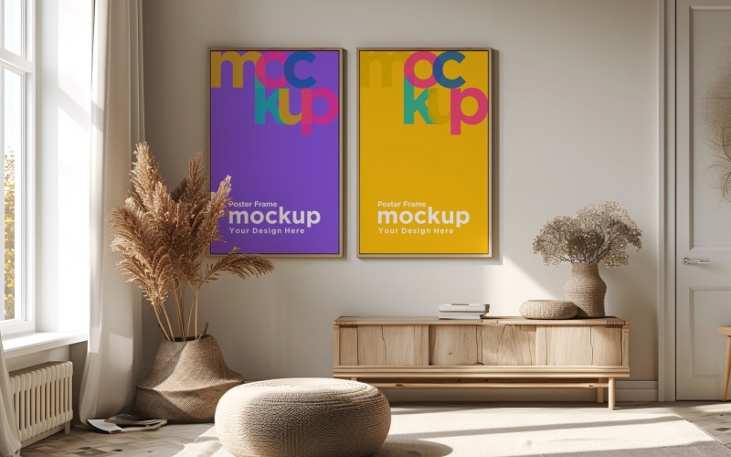 Frame Mockup with Vases and Decorative Items on the table 57 Product Mockup