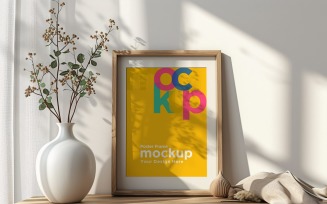 Poster Frame Mockup with a vases on the shelf 34