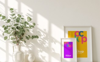 Poster Frame Mockup with a vases on the shelf 40