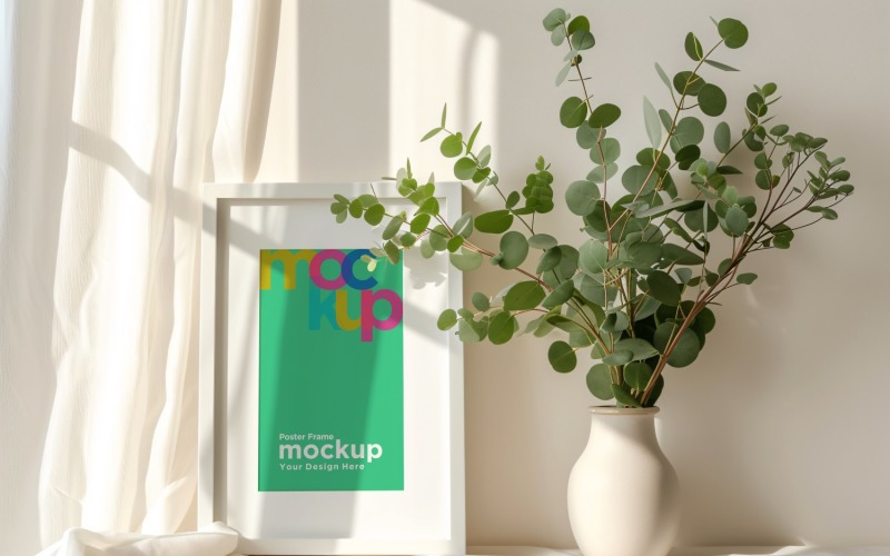 Poster Frame Mockup with a vases on the shelf 41. Product Mockup