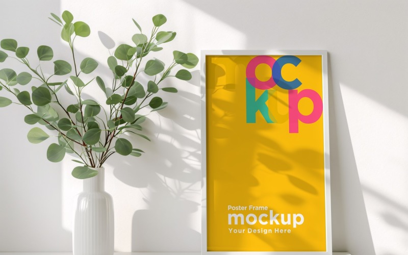 Poster Frame Mockup with a vases on the shelf 42 Product Mockup