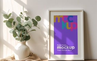 Poster Frame Mockup with a vases on the shelf 43