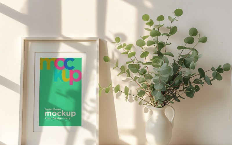 Poster Frame Mockup with a vases on the shelf 44 Product Mockup