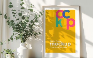 Poster Frame Mockup with a vases on the shelf 45