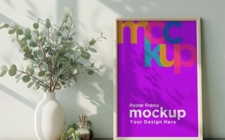 Poster Frame Mockup with a vases on the shelf 46