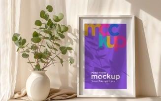 Poster Frame Mockup with a vases on the shelf 48