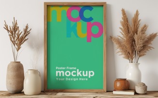 Poster Frame Mockup with a vases on the shelf 73