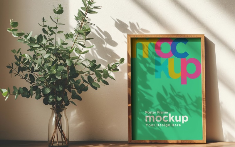 Poster Frame Mockup with a vases on the shelf 85 Product Mockup