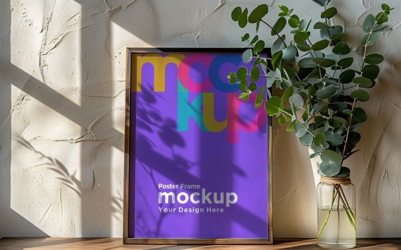 Poster Frame Mockup with a vases on the shelf 86 Product Mockup