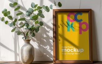 Poster Frame Mockup with a vases on the shelf 87