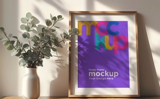 Poster Frame Mockup with a vases on the shelf 88